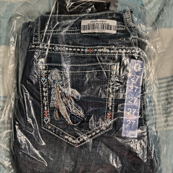 Grace in LA Blue Jeans with Contrast Stitching and Twill Weave - Picture 8 of 8